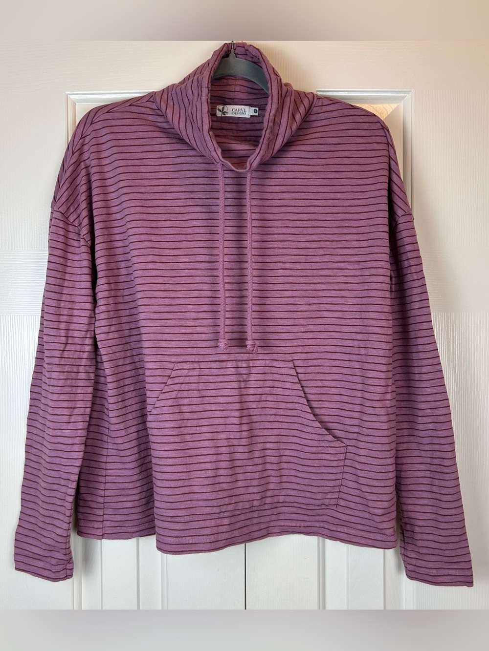 Carve Designs Purple Striped Cowl Neck Sweatshirt
